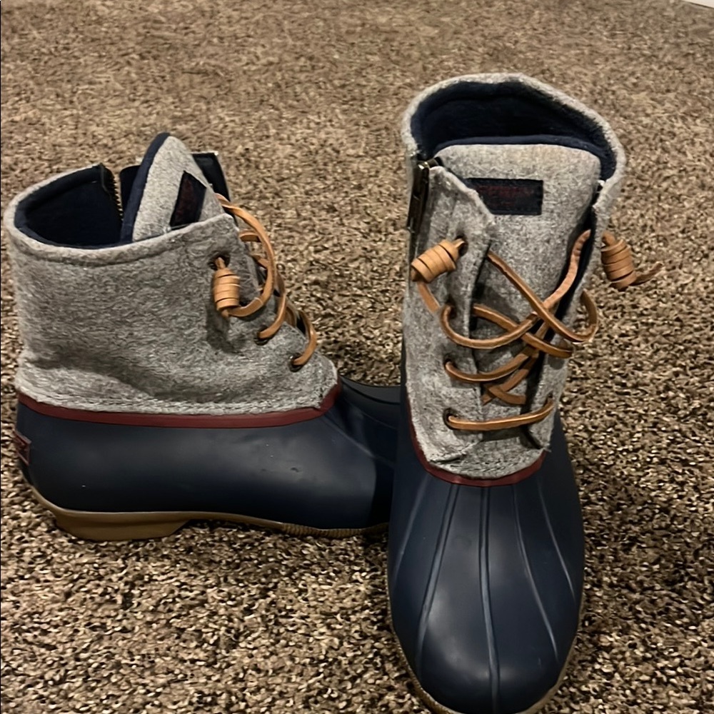 Sperry Gray and Navy Duck Boots